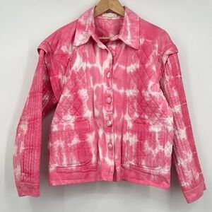 LoveShackFancy Adelade Pink Tie Dye Bohemian Preppy Button Down Denim Jacket S